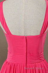 Neon Pink Halter Knee Length Bridesmaid Dresses