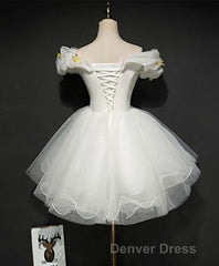 Cute White Tulle Short Prom Gown White Homecoming Dresses