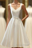 Simple V Neck White Short Prom Dresses, White Homecoming Dresses