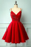 red A Line Prom Dresses with spaghetti straps