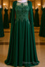 Dark Green A Line Lace Appliques Chiffon Prom Dresses