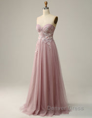 A-Line Sweetheart Neckline Long Prom Dresses With Appliques