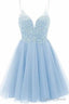 A Line Straps Appliques Tulle Short Homecoming Dresses