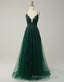A-Line Tulle Spaghetti Straps Appliques Long Prom Dresses with Alit