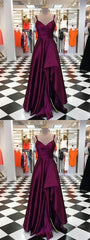 Purple Spaghetti Straps Sleeveless Long Prom Dresses, Split Evening Dresses, B0975