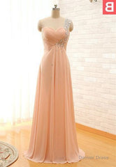 Floor-Length/Long A-Line/Princess One Shoulder Beading Chiffon Prom Dresses