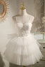 Ivory Spaghetti Straps Sequins Ball Gowns Lace Appliques Short Mini Homecoming Dresses