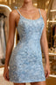 Baby Blue Spaghetti Straps Tight Homecoming Dresses With Appliques