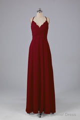 Backless Spaghetti Straps Lace Bridesmaid Dresses