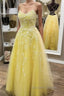 Backless Yellow Lace Formal Prom Dresses
