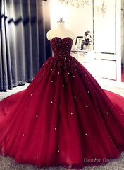 Ball Gown Burgundy Sweetheart Beaded Quince Dresses Sweet 16 Dress