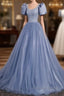 Ball Gown Dusty Blue Prom Dresses with Bubble Sleeves