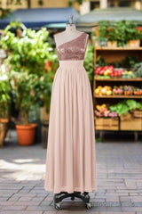 Beautiful Sequins One-Shoulder Bridesmaid Dresses with Pockets