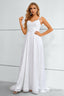 White Spaghetti Straps Bowknot Prom Dresses With Slit