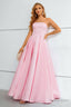 Pink Lace Up A Line Strapless Prom Dresses
