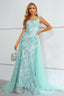 Green Square Neck Mermaid Sequined Prom Dresses With Detachable Train