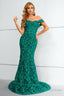 Dark Green Off The Shoulder Mermaid Prom Dresses With Appliques