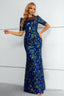 Royal Blue Sequined Short Sleeves Prom Dresses
