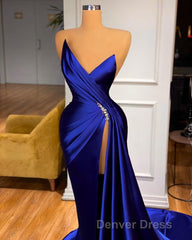 Glamorous Royal Blue Sweetheart Prom Dresses Mermaid Long Evening Gowns With Split