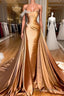 Chic One Shoulder Beaded Mermaid Prom Dresses With Court Train
