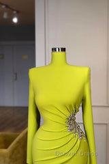 Ginger yellow High-neck Long-sleeves Metallic Beaded Mermaid Prom Dresses