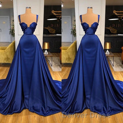 Chic Royal Blue Straps Sweetheart Prom Dresses Overskirt With Detachable Train