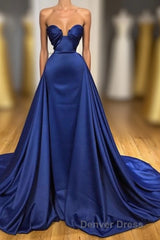 Chic Royal Blue Straps Sweetheart Prom Dresses Overskirt With Detachable Train