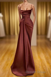 Burgundy Spaghetti-Straps Mermaid Ruffles Prom Dresses Long