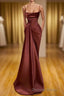 Burgundy Spaghetti Straps Mermaid Ruffles Prom Dresses Long