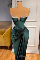 Gorgeous Dark Green Spaghetti-Straps Mermaid Prom Dresses With Beadings