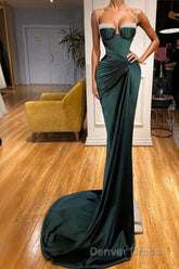 Gorgeous Dark Green Spaghetti-Straps Mermaid Prom Dresses With Beadings