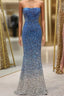 Sparkly Ombre Blue Mermaid Strapless Long Sequin Prom Dresses