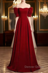 Classic Off Shoulder Long Maroon Prom Dresses