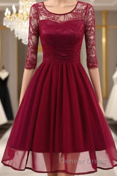 Classy Short Vintage Maroon Prom Dresses with Sleeves
