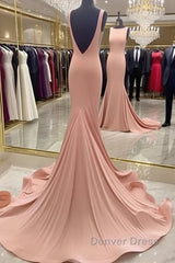 Coral Low Back Bateau Neck Modest Prom Dresses with Sweep Train