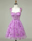 Cute Purple A Line Lace Up Tulle Homecoming Dresses With Appliques
