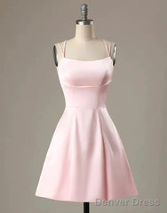 Cute Short Pink Evening Dress With Pocket Short Pink Formal Graduation Cocktail Dress, Pink Cocktail Dress