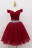 Cute Off The Shoulder Burgundy Homecoming Dress With Tulle Short Cocktail Dresses