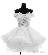 Cute Off The Shoulder Homecoming Dresses, Ivory Lace Beaded Homecoming Dresses