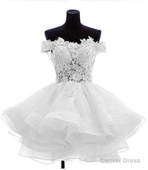 Cute Off The Shoulder Homecoming Dresses, Ivory Lace Beaded Homecoming Dresses