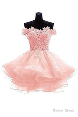 Cute Off The Shoulder Homecoming Dresses, Ivory Lace Beaded Homecoming Dresses