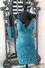 Turquoise Sequins Straps Bodycon Mini Prom Dresses