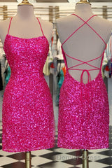 Neon Pink Sequin Bodycon MiniDresses