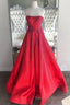 Strapless Red A Line Stunning Long Prom Gowns