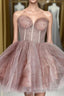 A Line Dusty Rose Sleeveless Tulle Short Homecoming Dresses