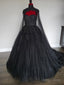 Black Full BallGowns With High Neck Veil Wedding Dresses, Bridal Gowns With Long Train Sleeveless Sweetheart Strapless