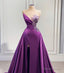 Purple Mermaid Dress With High Slit Detachable Train Wedding Reception Dress, Satin Lace Wedding Dress, African Prom Dress