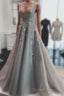 Deep V Neck Sleeveless Prom Dresses Long Prom Gowns with Appliques