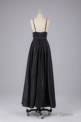 Elegant A Line Satin Spaghetti Straps Long Prom Dresses