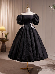 Elegant Black A-Line Off Shoulder Prom Dress with Beads